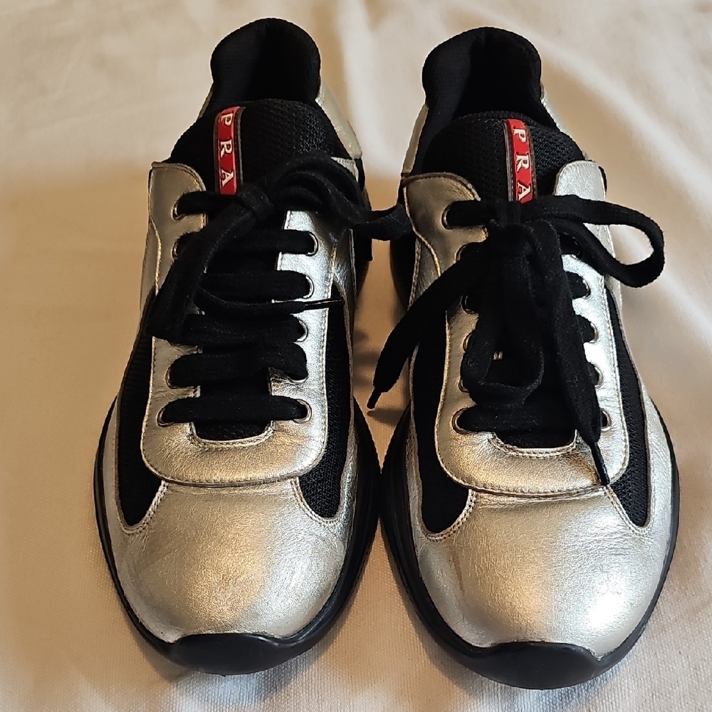 Prada Silver and Black Sneakers